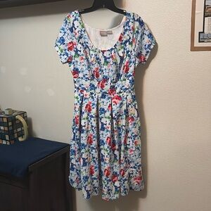 EShakti women’s Chelsea green blue pink flower print dress Sz 10, pockets  NWOT